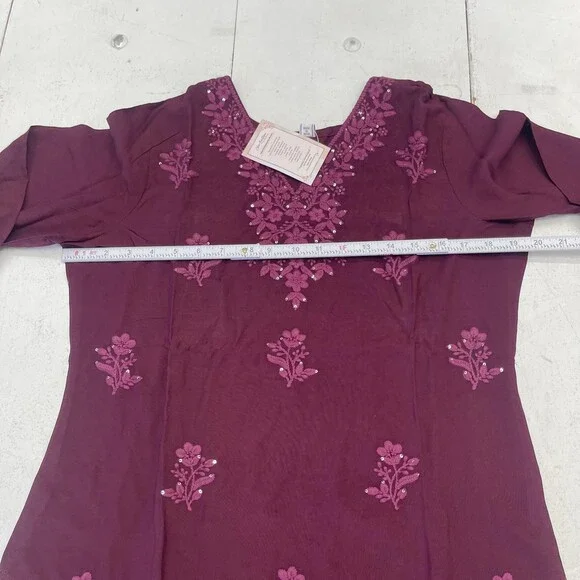 Chic Boutique Studio Kurta Pants Set Womens L Purple Floral Embroidered 2 Piece - Picture 9 of 13